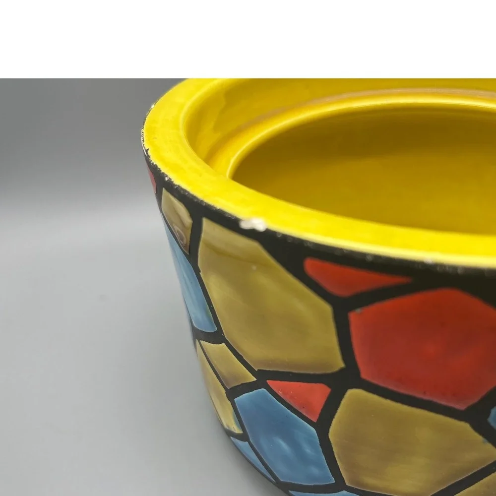 Vintage Ceramic Trinket Dish Box with Lid Geometric Design Mid‎ Century